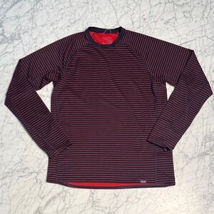 Men's Patagonia Capilene 3 Midweight Shirt Sz M Red Navy Stripe